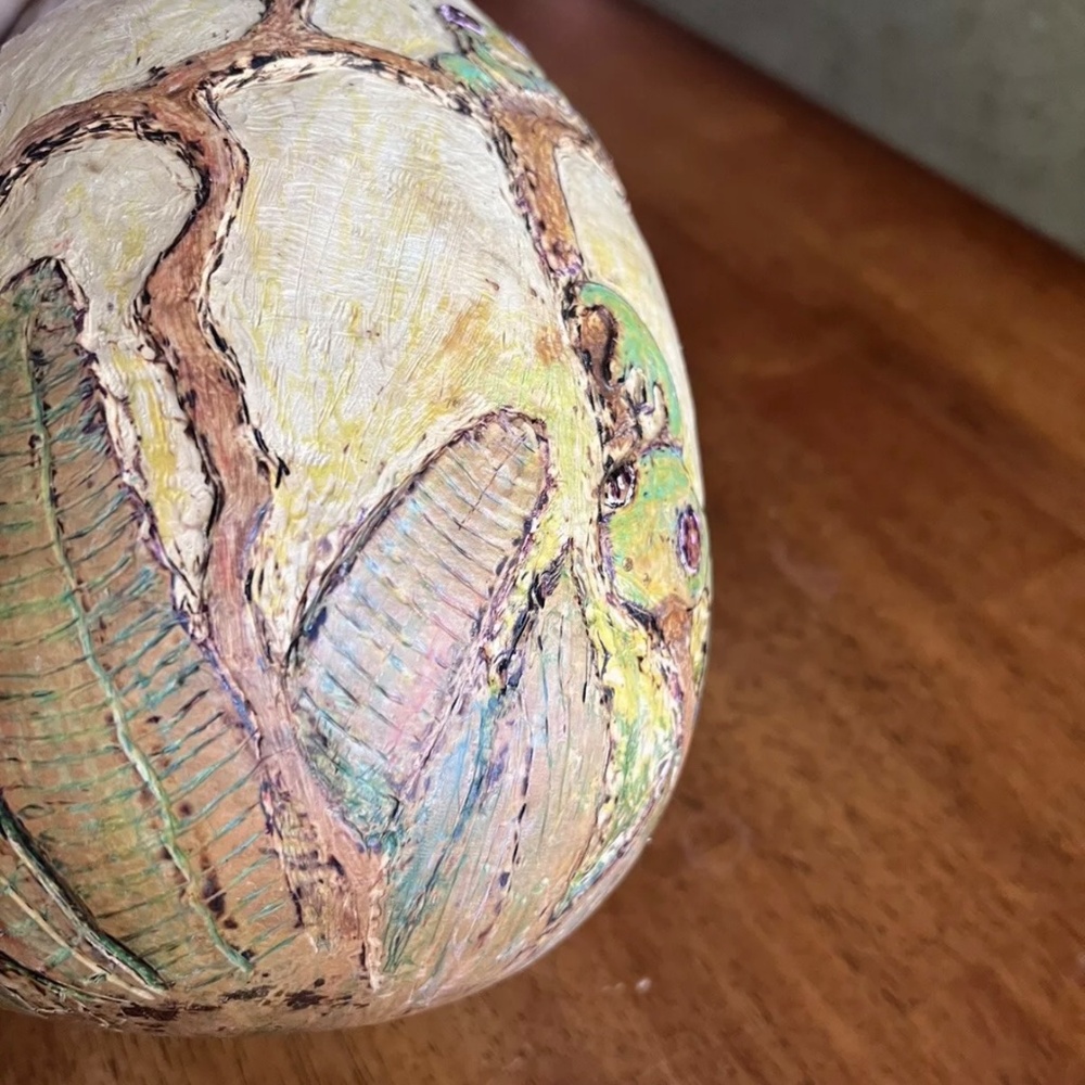 Handmade Carved Painted Signed Intricate Detailed Tree Frog Gourd Art Decor 12” - Picture 6 of 13